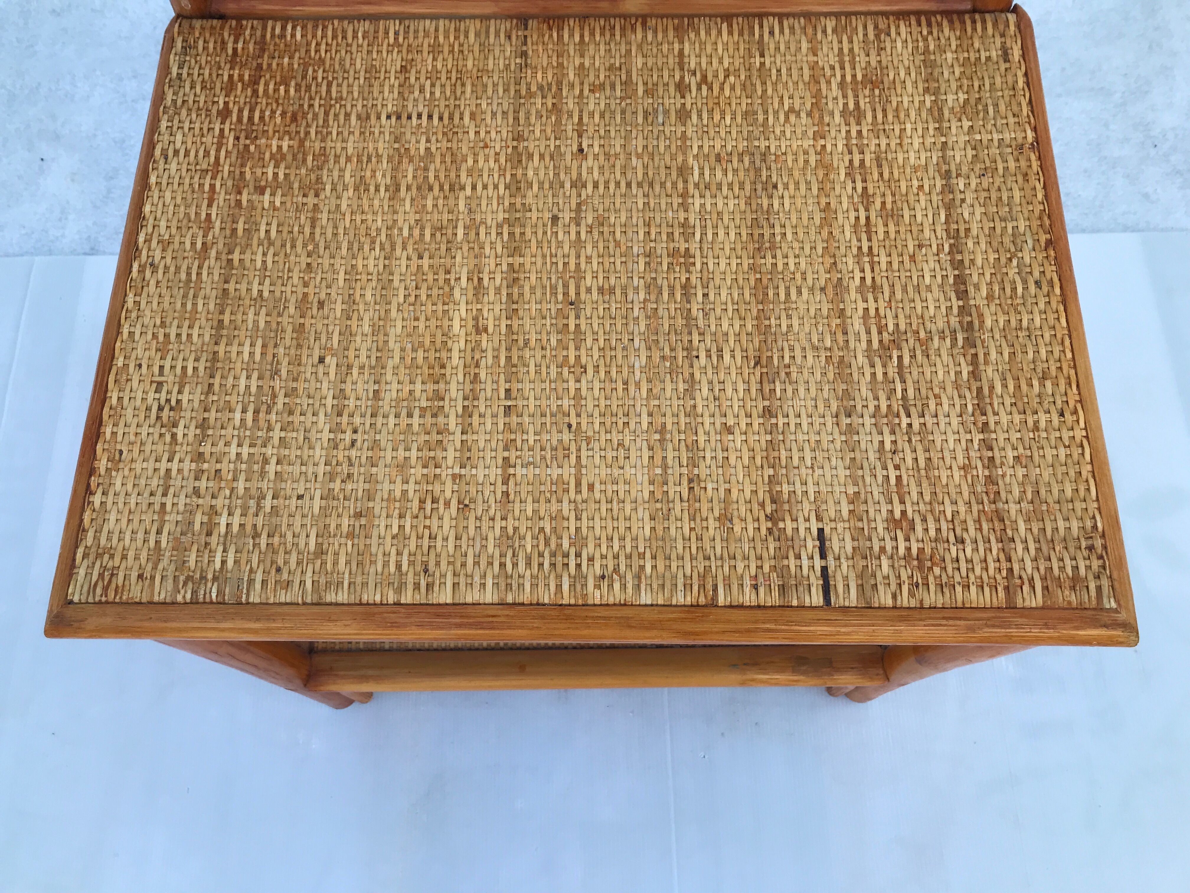 Bedside shelf in vintage wicker rattan