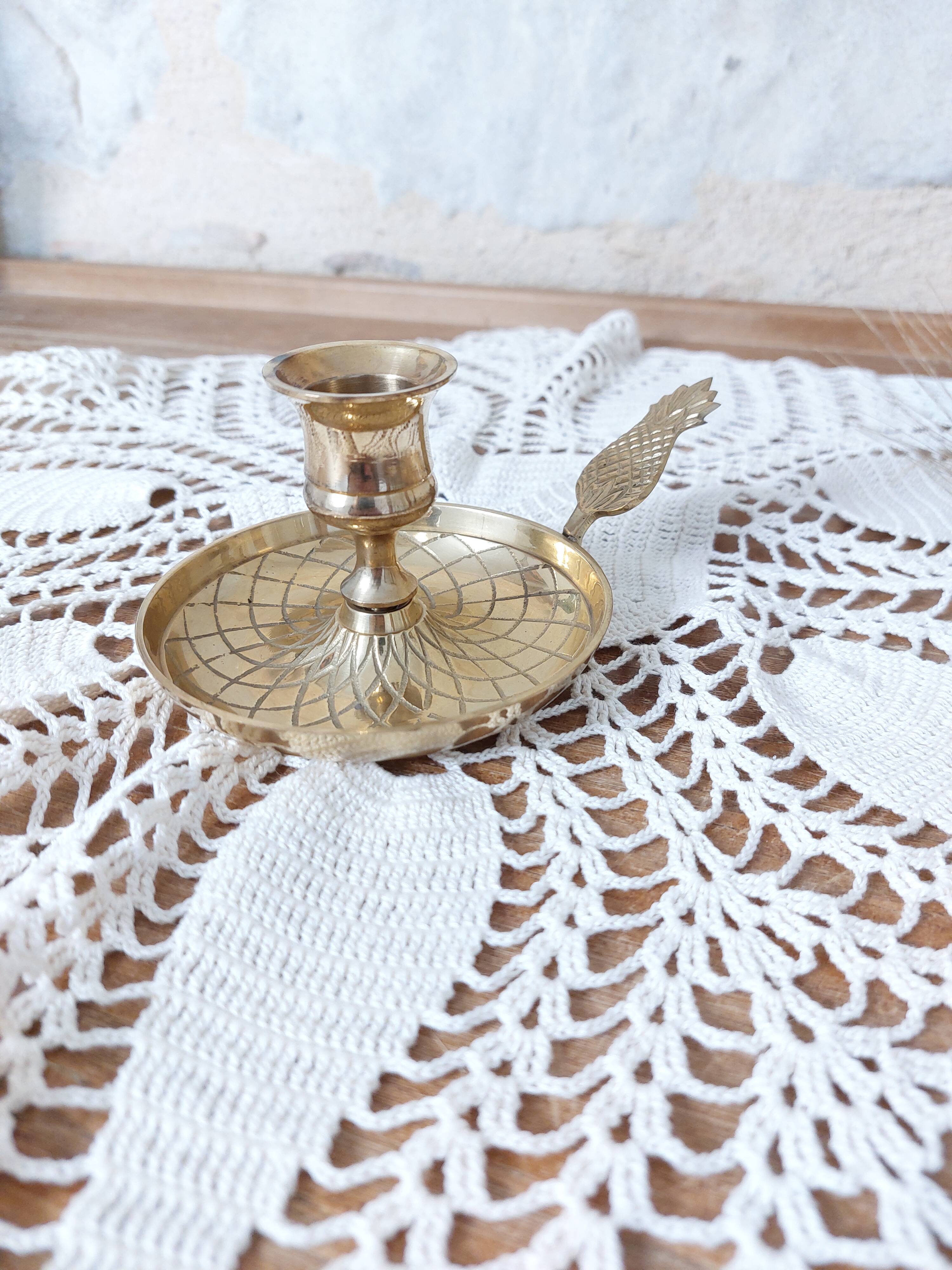 Brass candle holder with pineapple handle, France 50s/60s