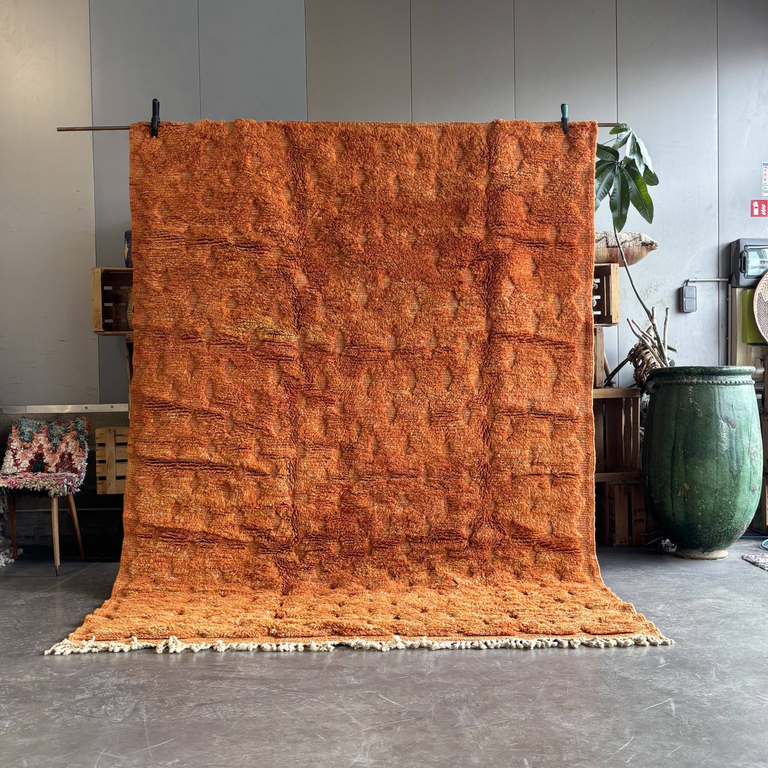 Limona - Tapis berbère Mrirt en laine orange
