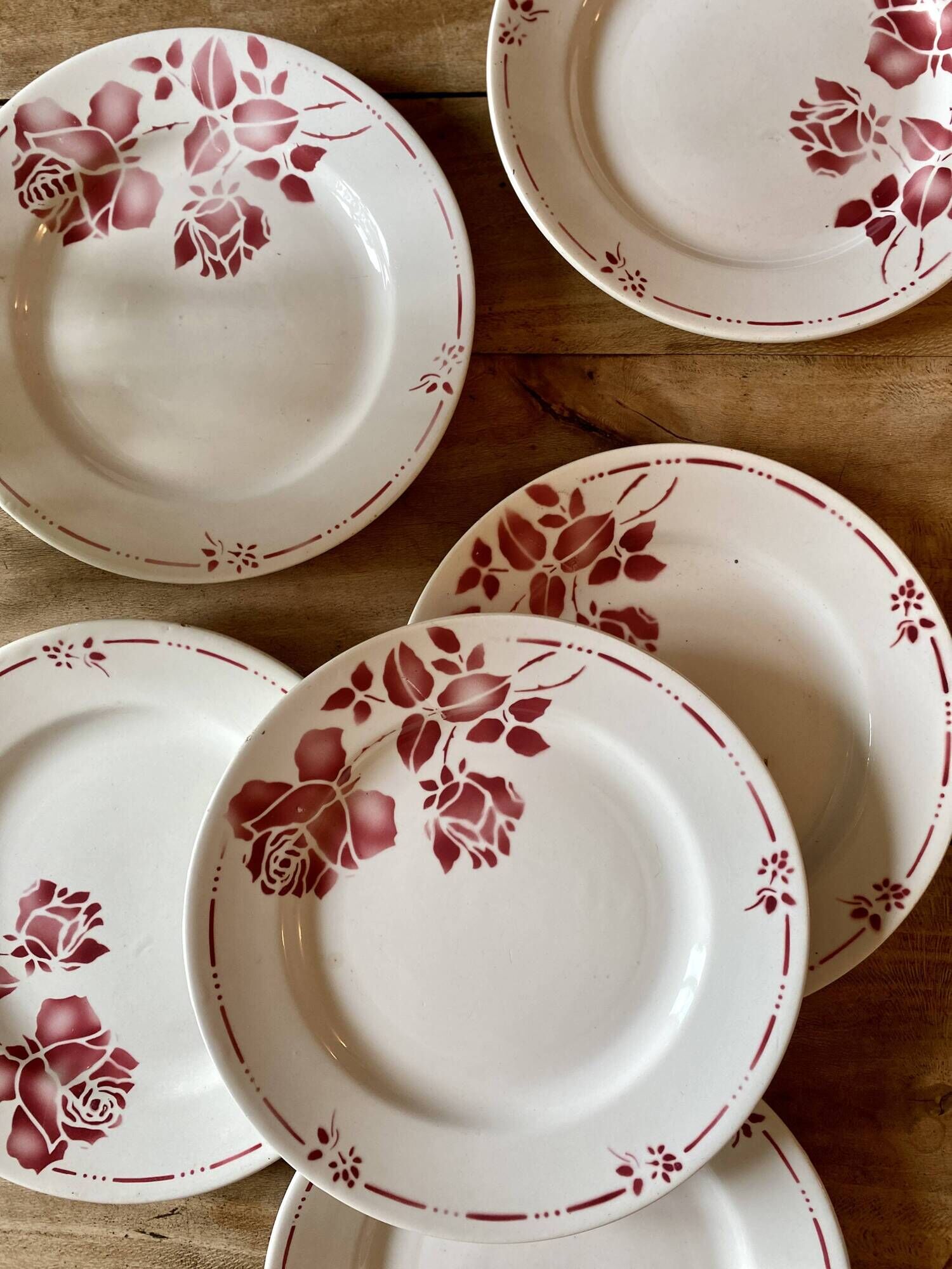 Lot de 6 assiettes plates vintage, modèle Gilbert de Moulin des Loups