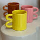 Mug cup ceramic handle graphic wave design colorful lemon yellow