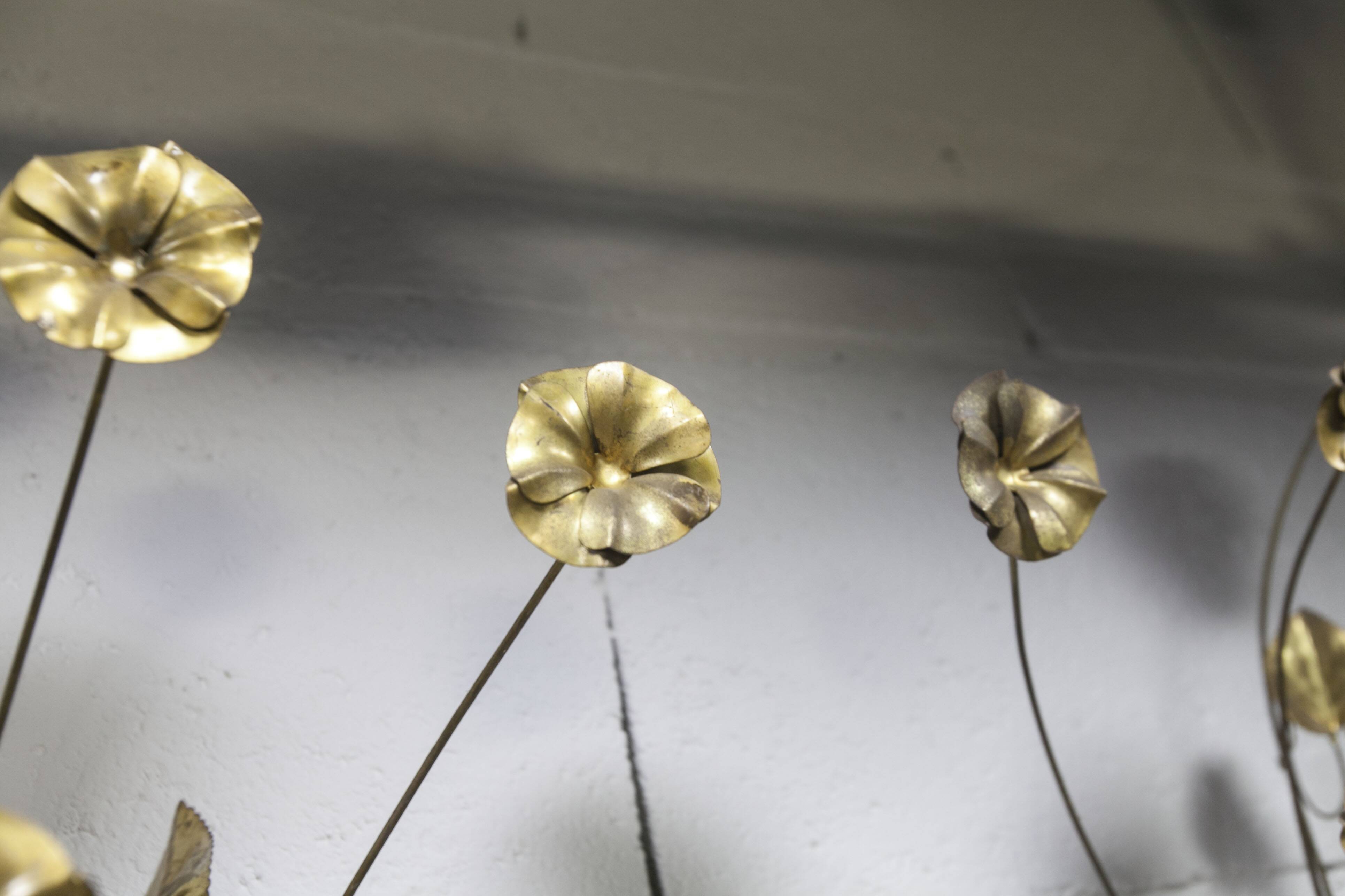 Pair of double flower bouquet sconces in brass 1960