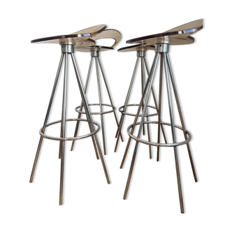 70s bar stools in orange smoked plexi and metal legs
