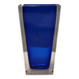 Small delicious glass vase in double layer glass (transparent and blue)