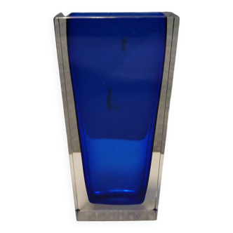 Small delicious glass vase in double layer glass (transparent and blue)