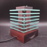 Desny Demeter glass and wood lamp, modernist art deco reissue