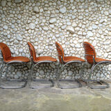 Series of 4 chairs Sabrina design Gastone Rinaldi for Rima, tawny leather, 1970