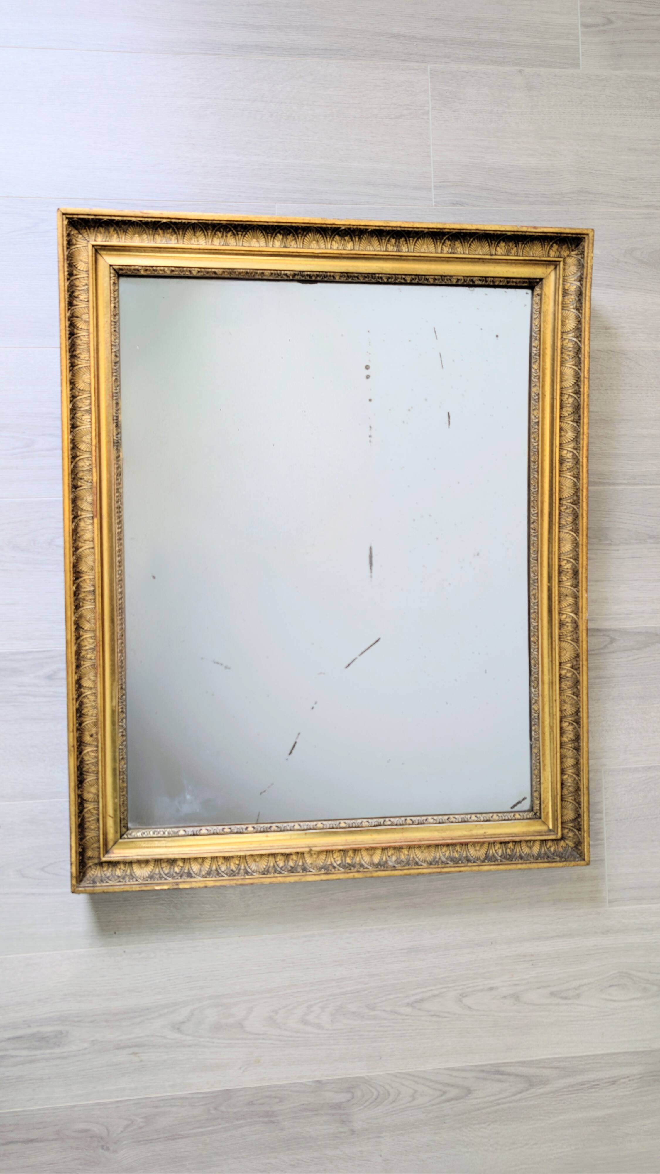 Antique mirror 19th century gilded carved frame 82 x 66 cm