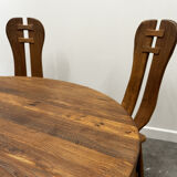 Rare majestic Depuydt brutalist oak dining set/chairs/table– Belgium, 1970s