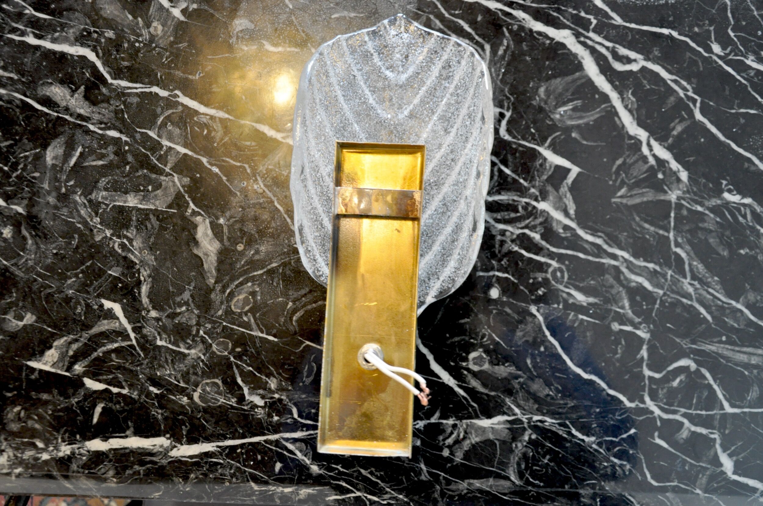 Applique feuille givrée, verre de murano, italie, 1970