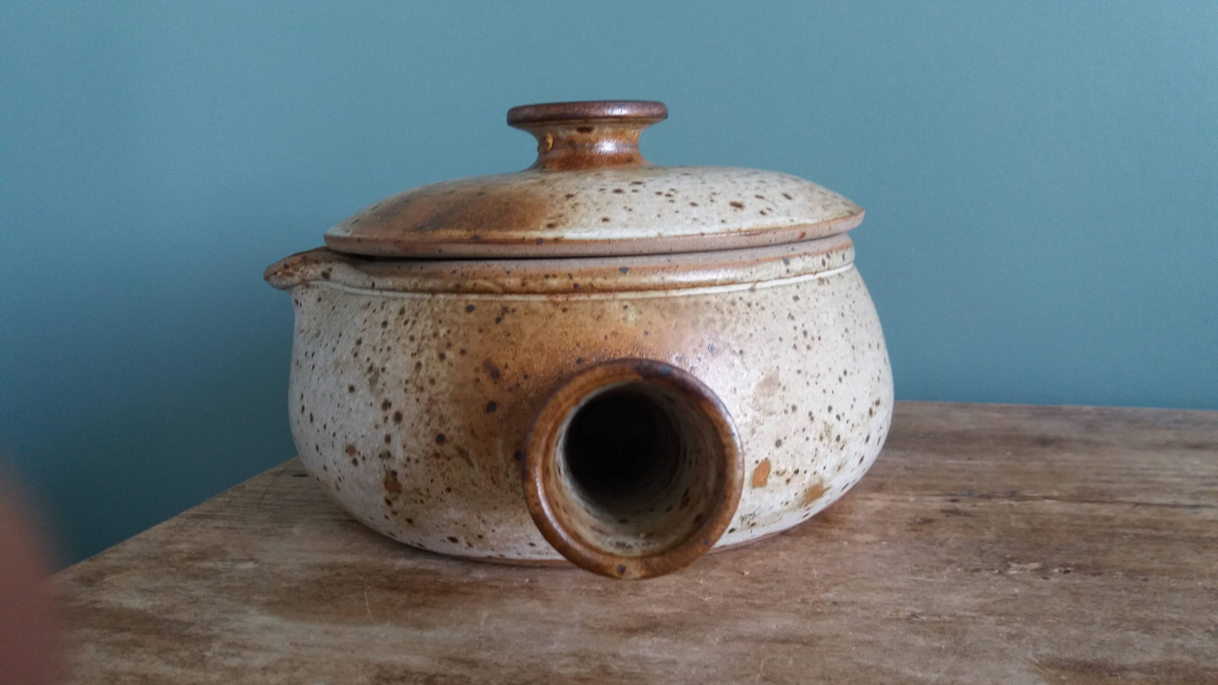 Caquelon couvert soupière en grès de Puisaye signé Jean-Pierre Prud’homme