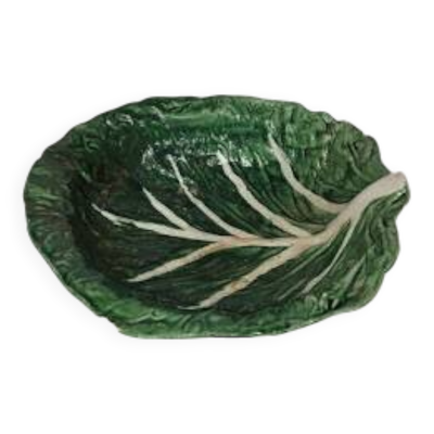 Grand plat feuille de chou Gerber – Barbotine française – pièce décorative