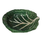 Grand plat feuille de chou Gerber – Barbotine française – pièce décorative