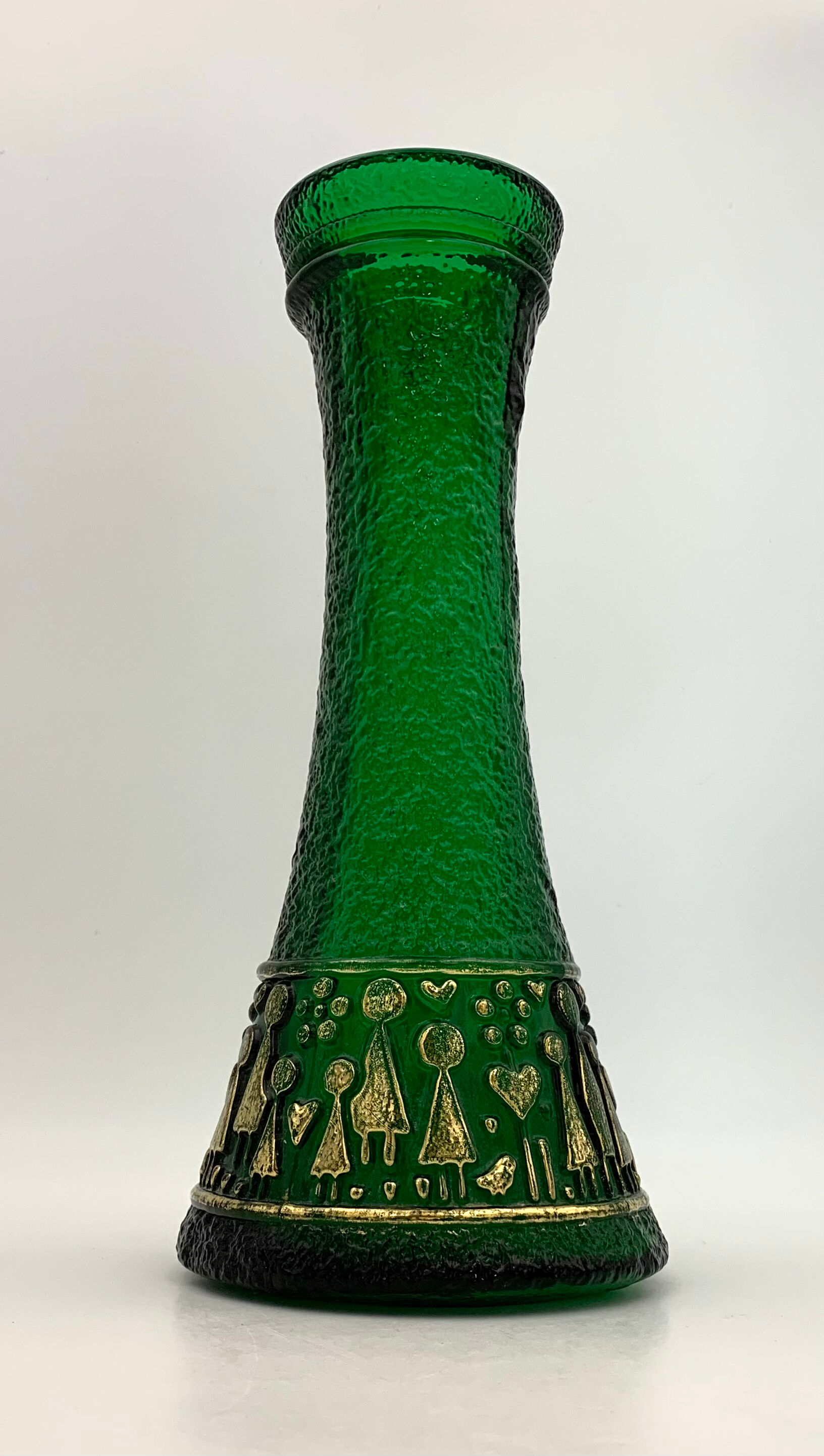 Vintage vase in moulded glass, green and gold patterns - 1970s