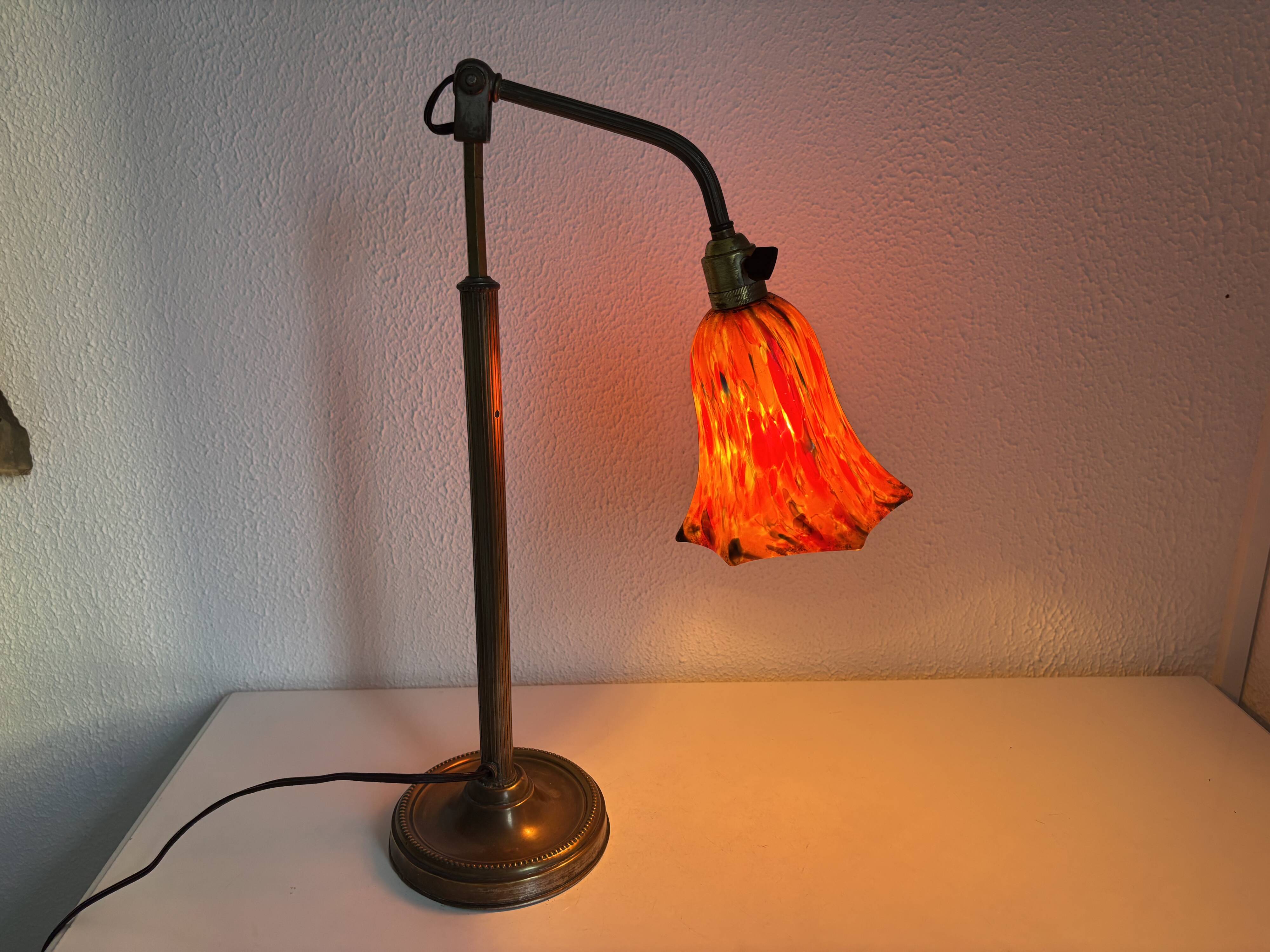Vintage 1900 Clichy glass paste lamp, brass workshop desk - 60 cm