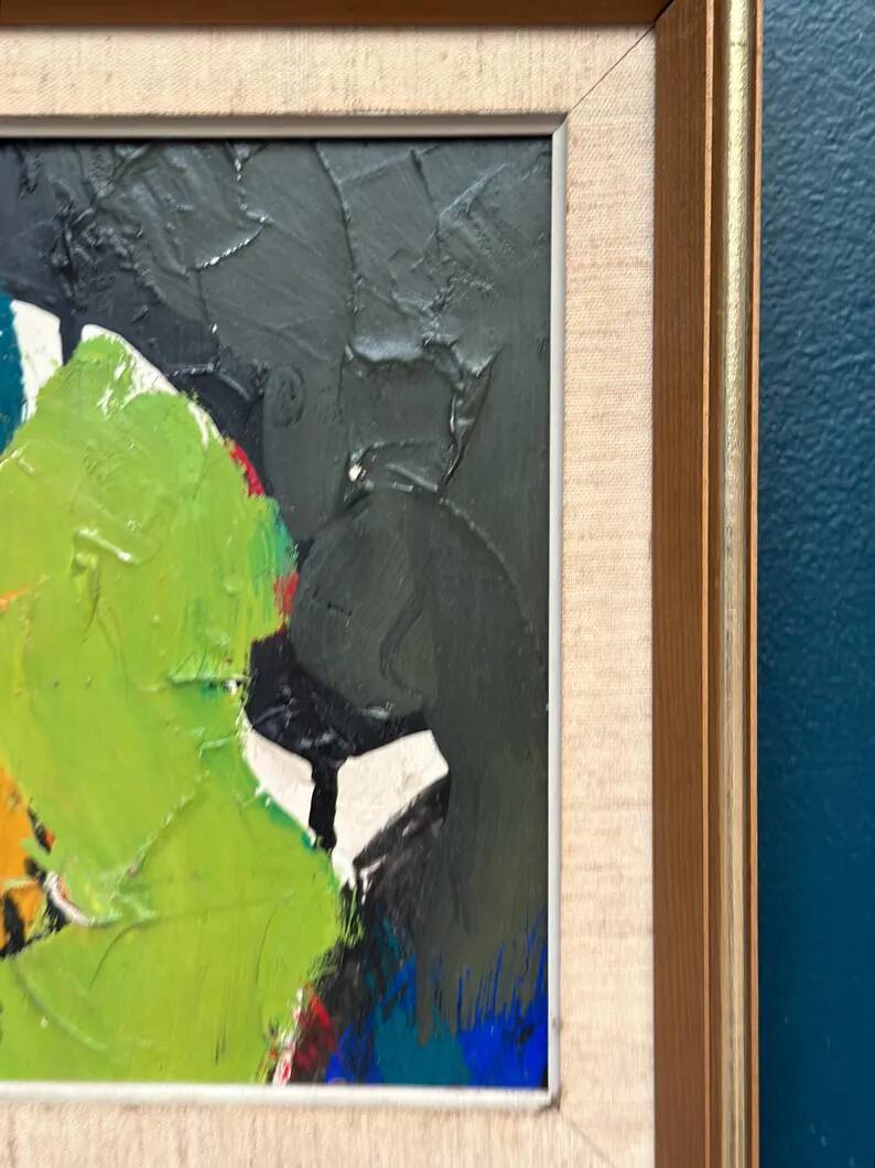 Original Swedish Oil on Panel – “Abstract in Green” by Hans Oswald – Signed – Vintage and Framed – 32 × 25 cm (12.6" × 9.8")