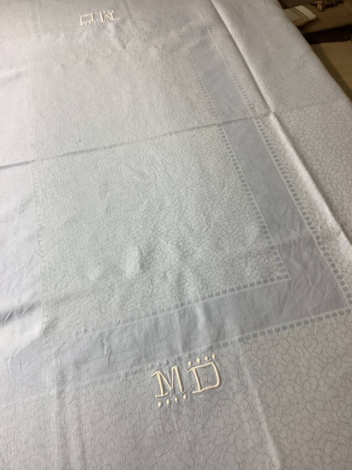 Vintage nappe & serviettes damassés monogramme