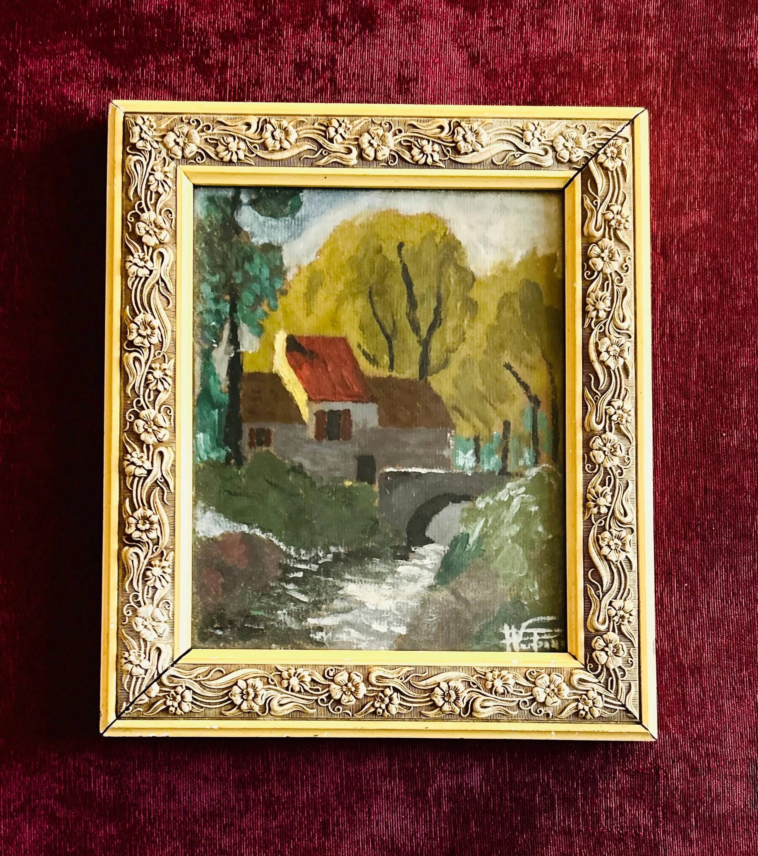 Peinture de paysage fluvial de l'école française de Barbizon