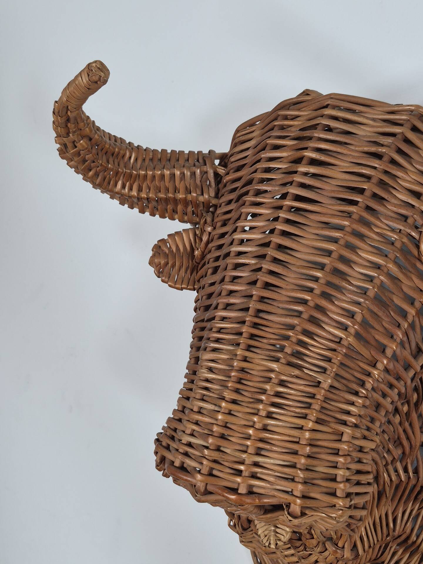 Vintage mid century wicker bull head sculpture
