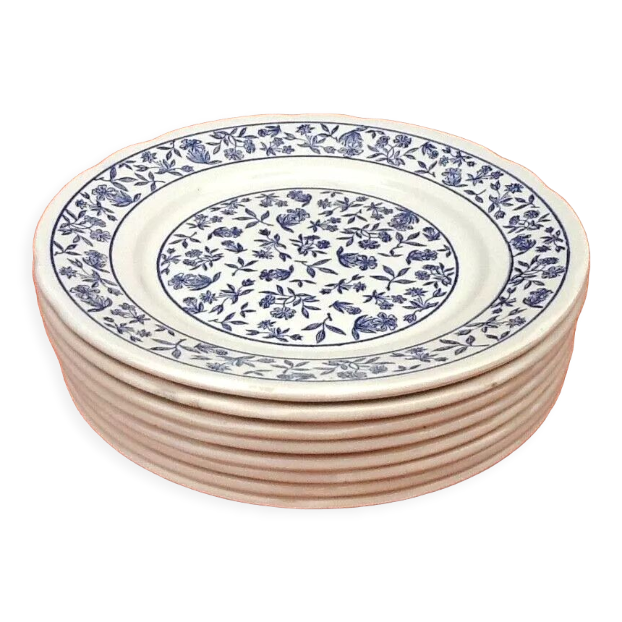 8 flat earthenware plates with floral decoration made in italy