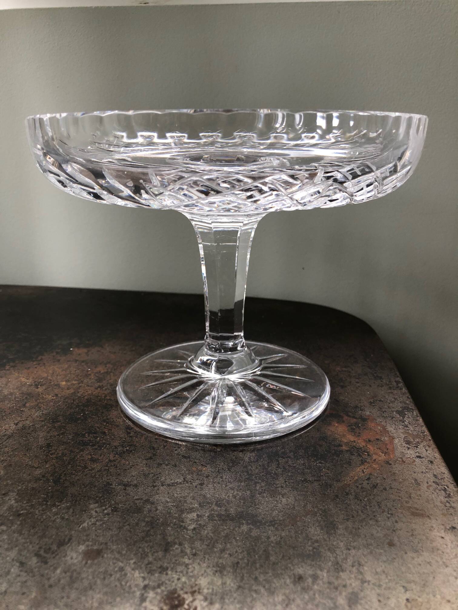 antique footed bowl in engraved glass - fruit bowl