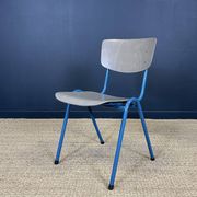 Set of 12 gray wood school chairs with blue feet Netherlands 70s/80s
