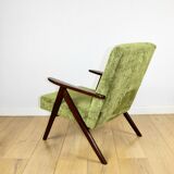 Classic armchair Var B-310 1960s vintage olive structural velvet - dark wood