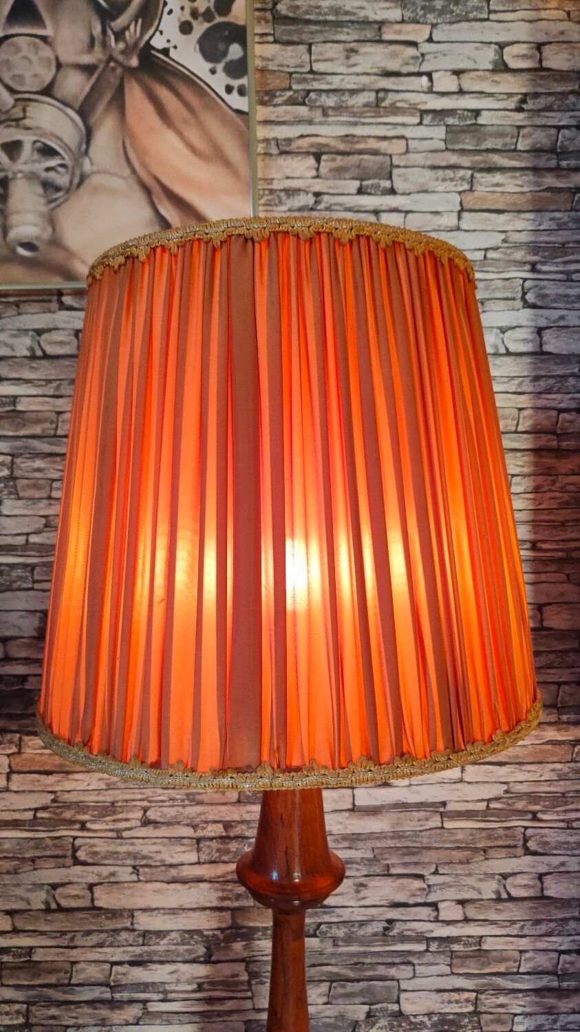 Large carved floral wooden lamp 1960