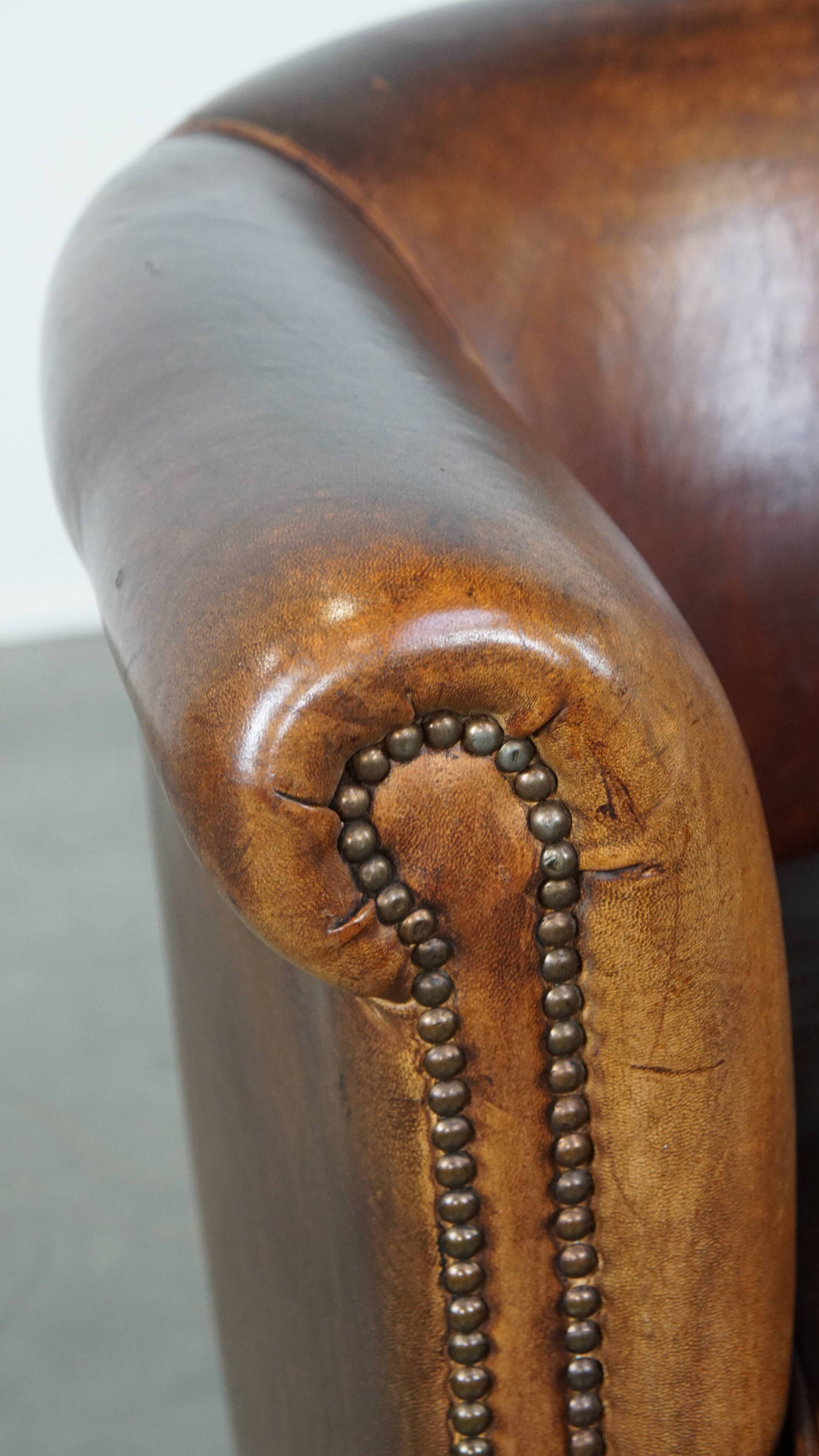 Cognac-Colored Sheepskin Leather Club Armchair