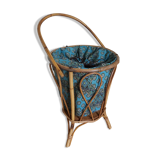 Wicker worker round basket with work, knitting