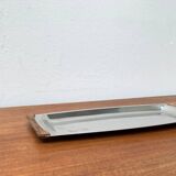 Danish stainless steel and teak plateau from the mid-century of Lundtofte, Denmark, 1960s.