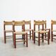 Set of six rattan and oak French dining chairs