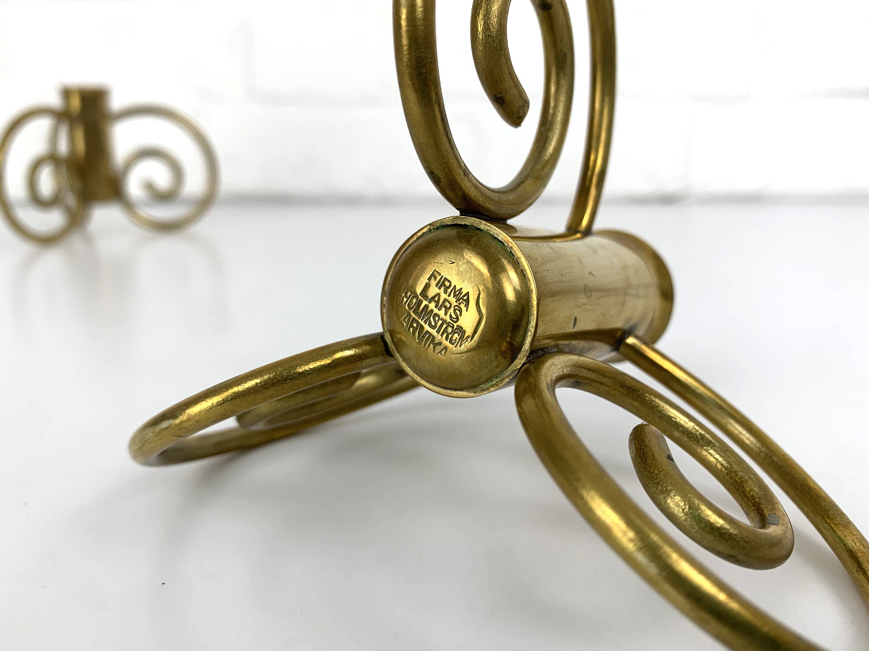 Pair of brass candlesticks, Lars Holmström for Svenskt Tenn, Sweden, 1950