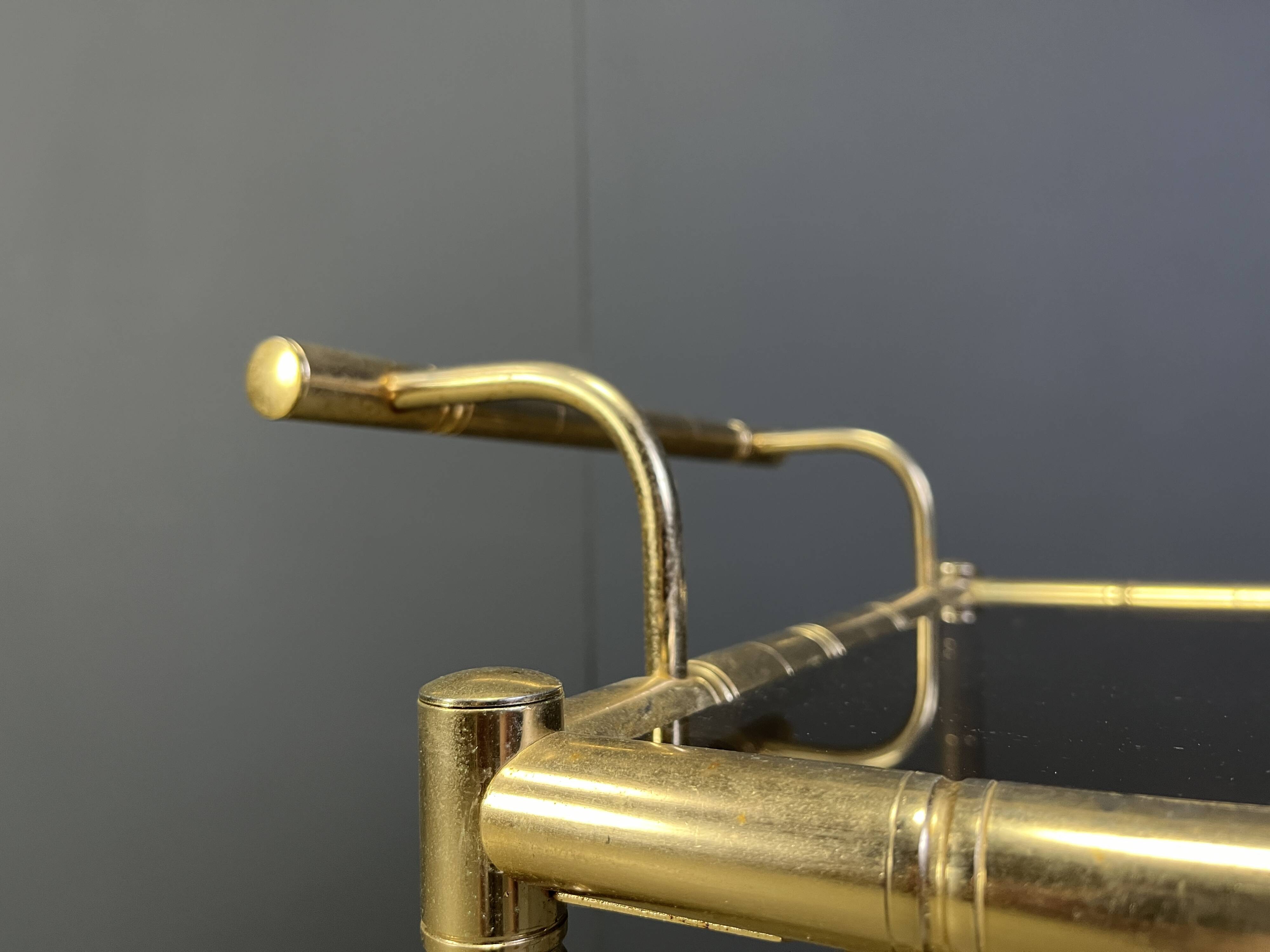 Chariot de bar en laiton imitation bambou, Orsenigo Italie, années 1970