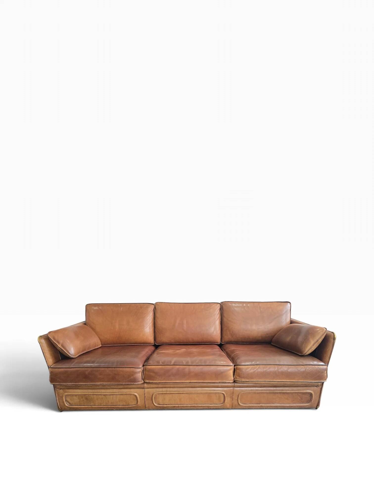 Roche Bobois vintage lounge from the 80s – cognac buffalo leather – 2 sofas + pouf