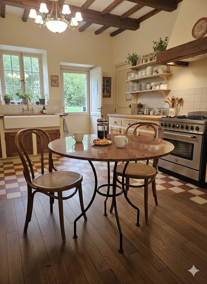 Round marble table with wrought iron base from the mid-20th century.