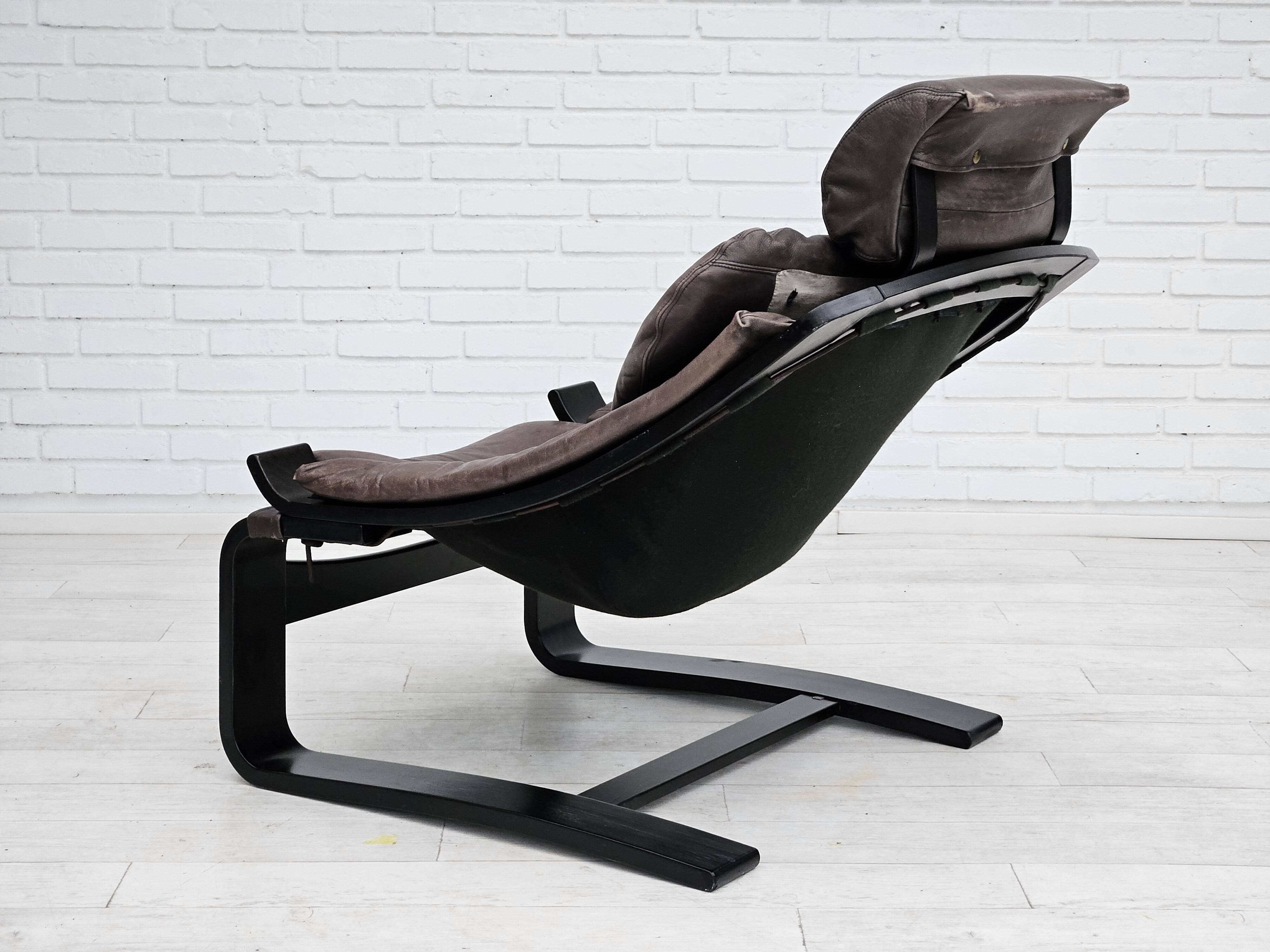 Chaise longue kroken, années 1970, design suédois par ake fribyter pour nelo, état d'origine.