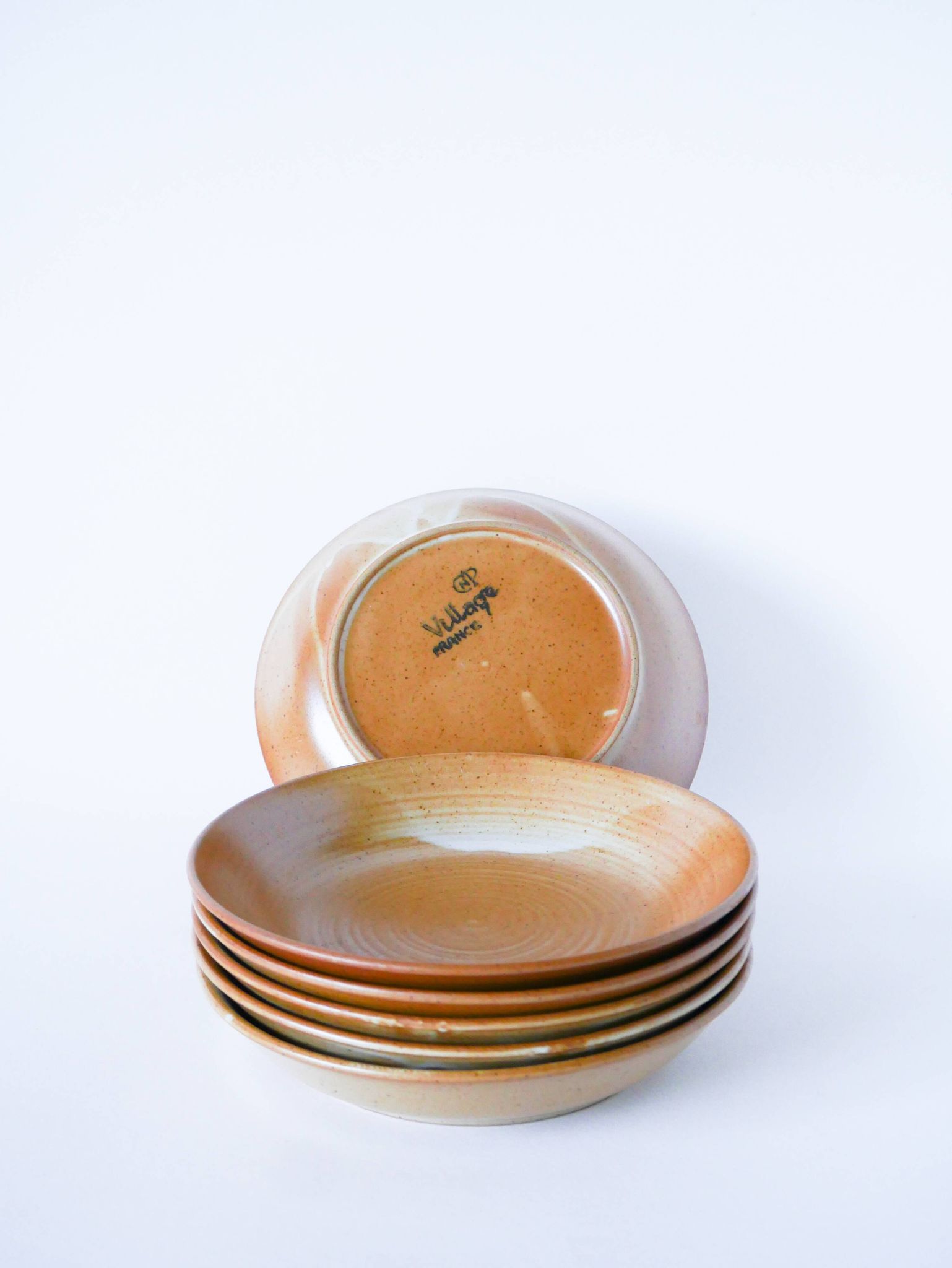 Set of 6 deep stoneware plates, 1970 - 19 cm