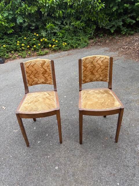 pair of beige velvet Art Deco / vintage chairs