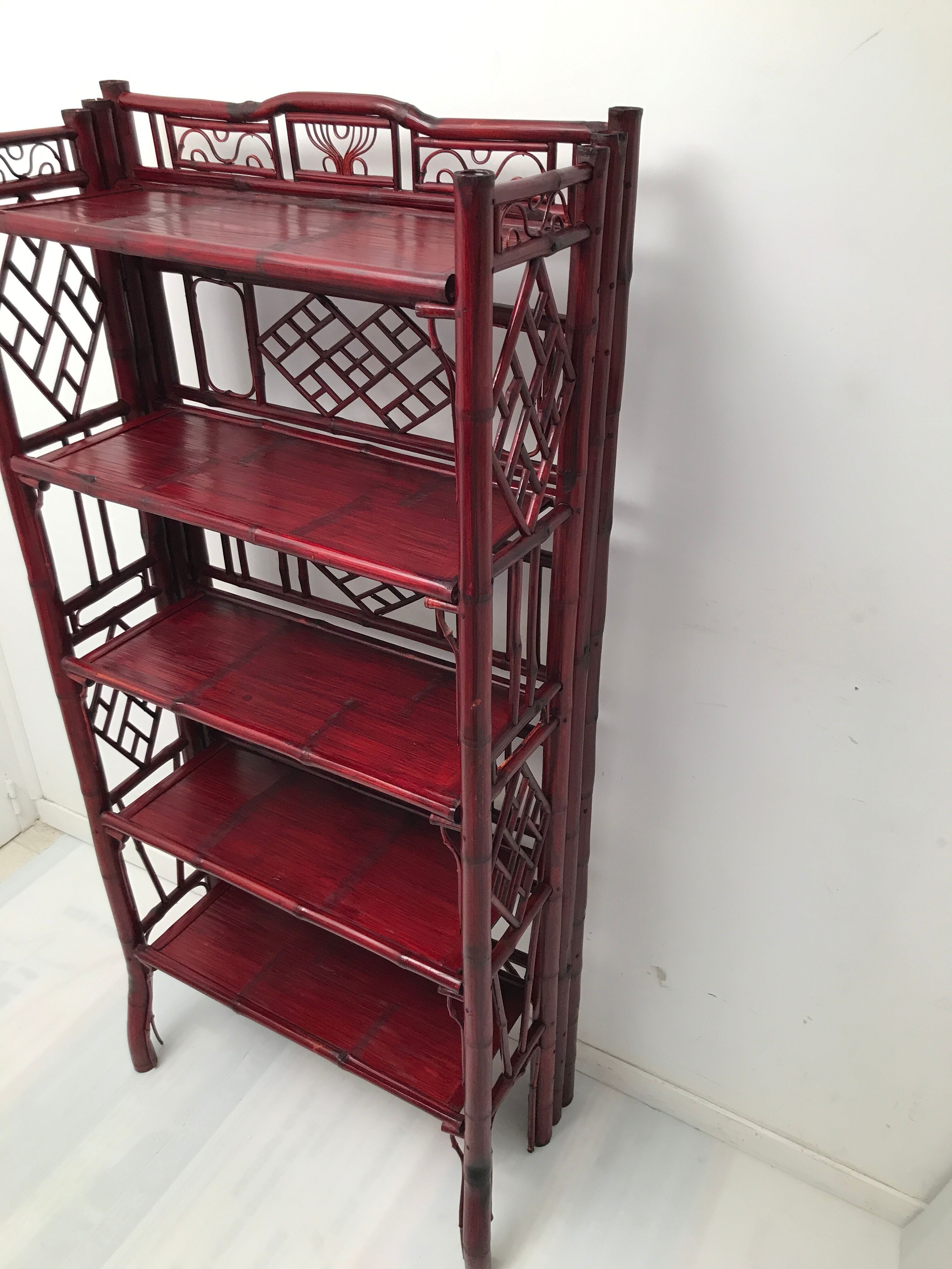 Vintage bamboo and rattan folding shelf