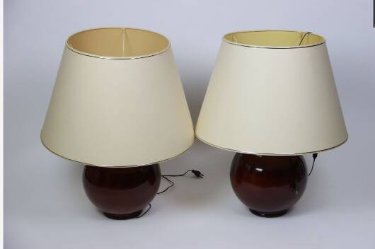Pair of very large glazed ceramic ball lamps €80
