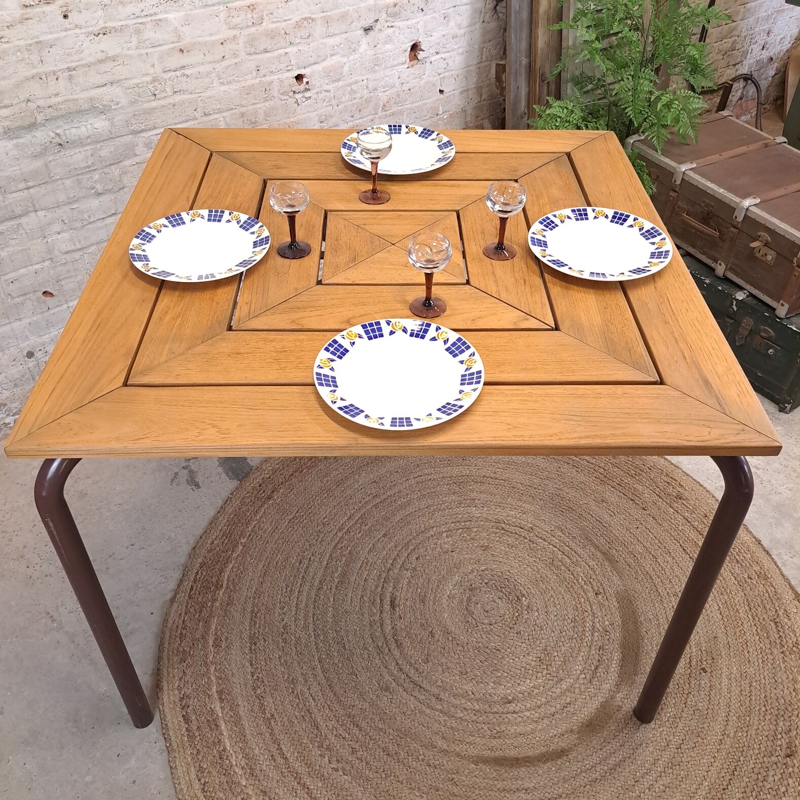 Square wooden metal table
