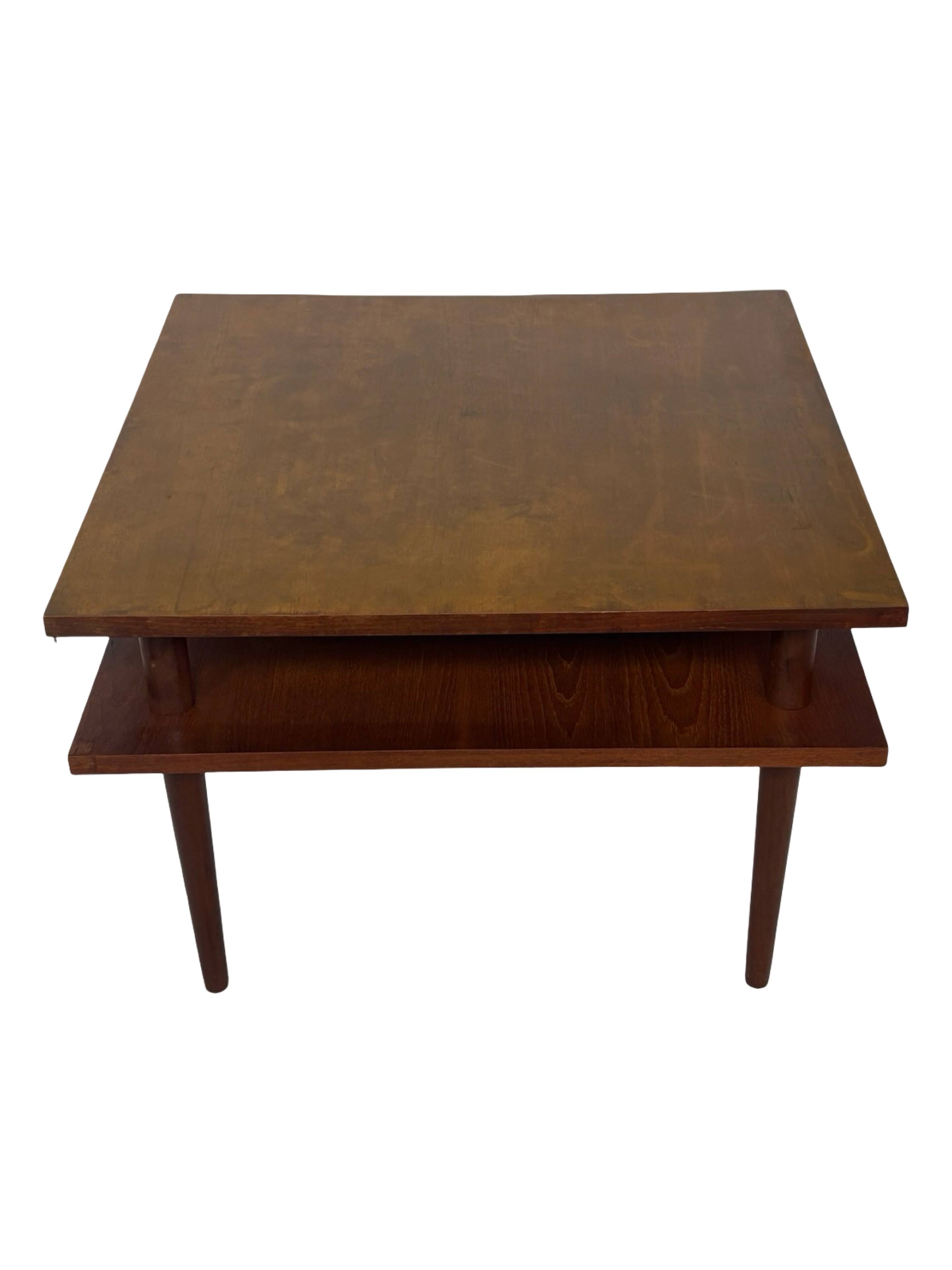Vintage square coffee table in teak veneer, 1960s design