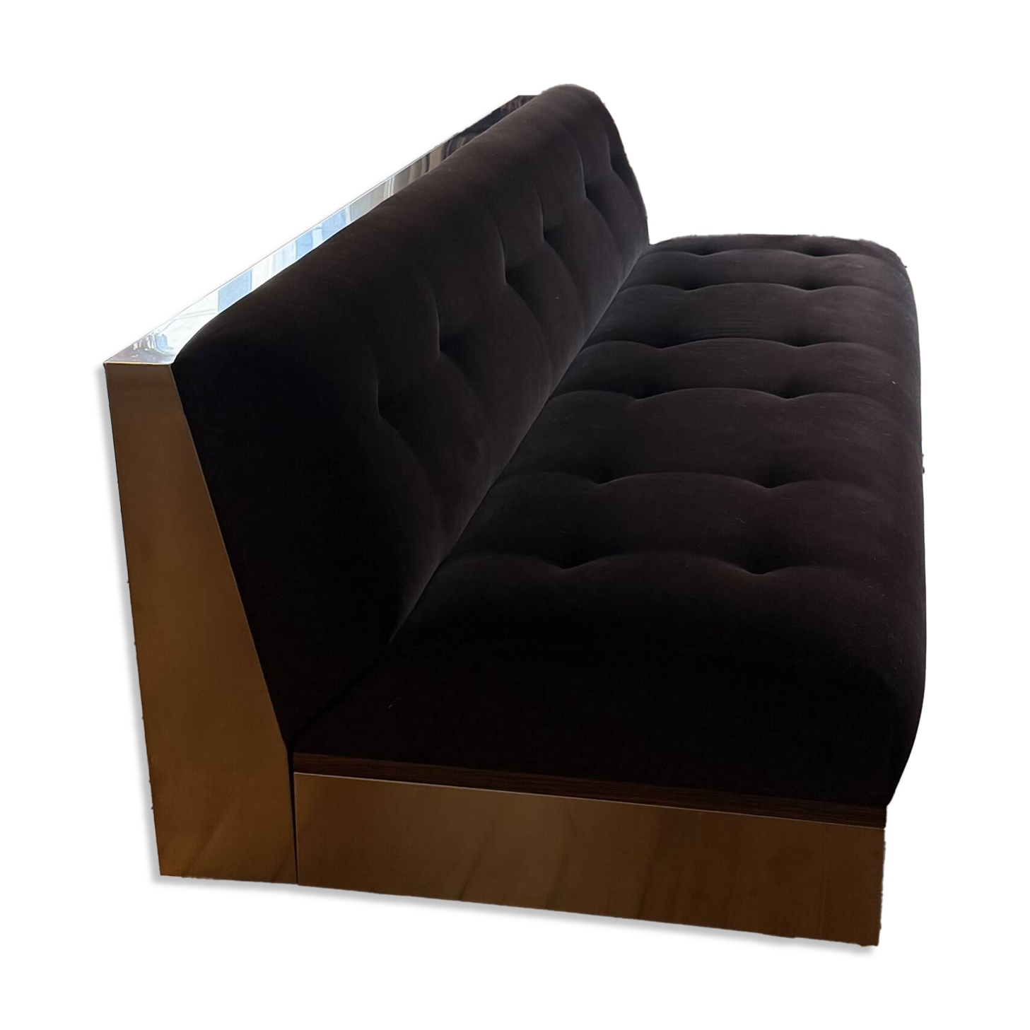 Red Edition Stanley 3-seater sofa with matching chocolate velvet storage.
