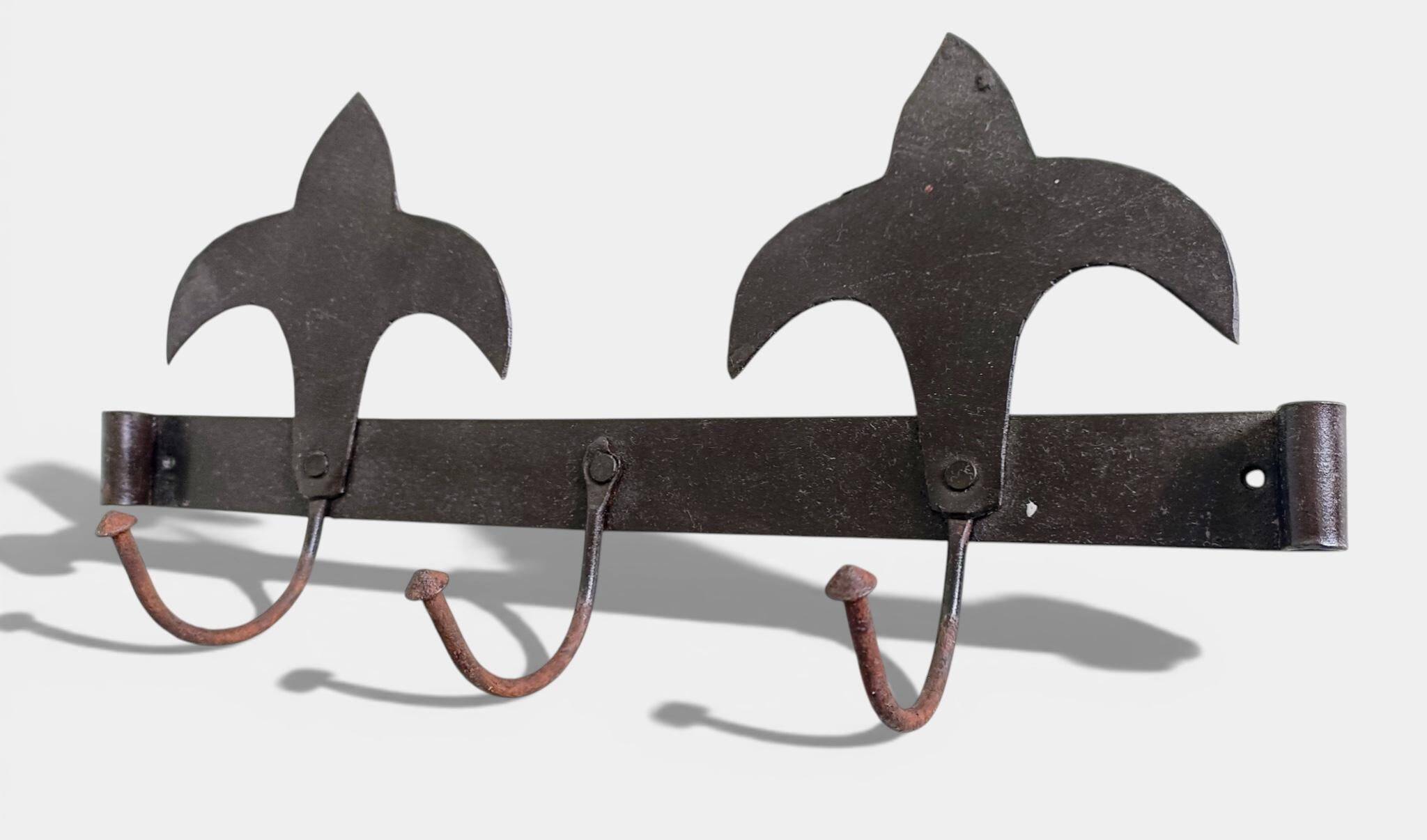 Antique French Provincial Wrought Iron Coat or Hat Rack with Fleur-de-Lis