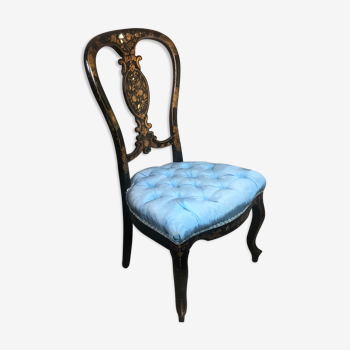 Nurse's chair / dressing table napoleon III period in blackened wood inlaid mother-of-pearl