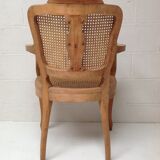 Ancien fauteuil coiffeur bois et cannage