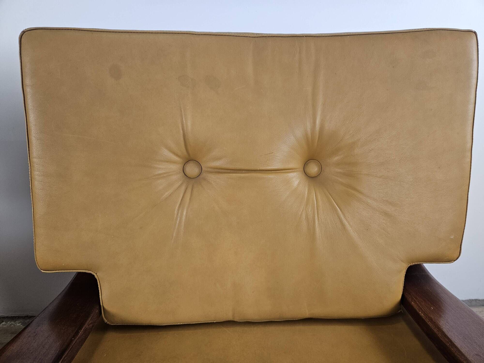 1980s leather and solid wood armchairs
