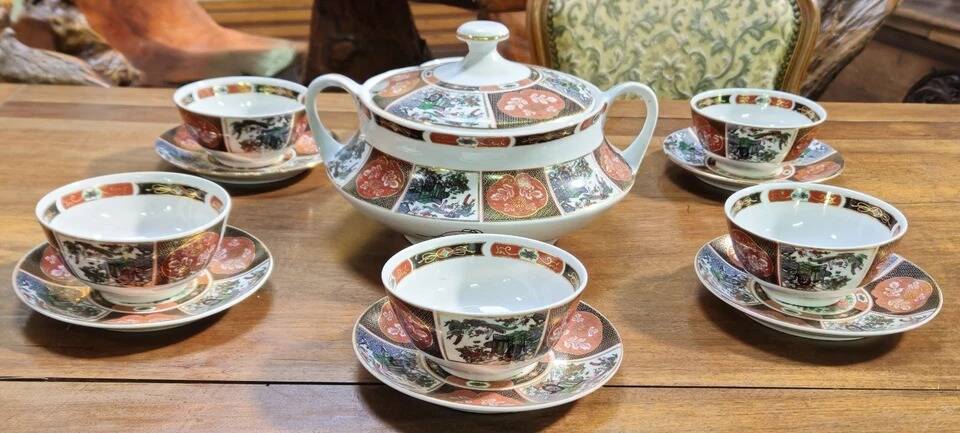 Cocema tea service fès morocco, imari decoration, 13 pieces – 1960s