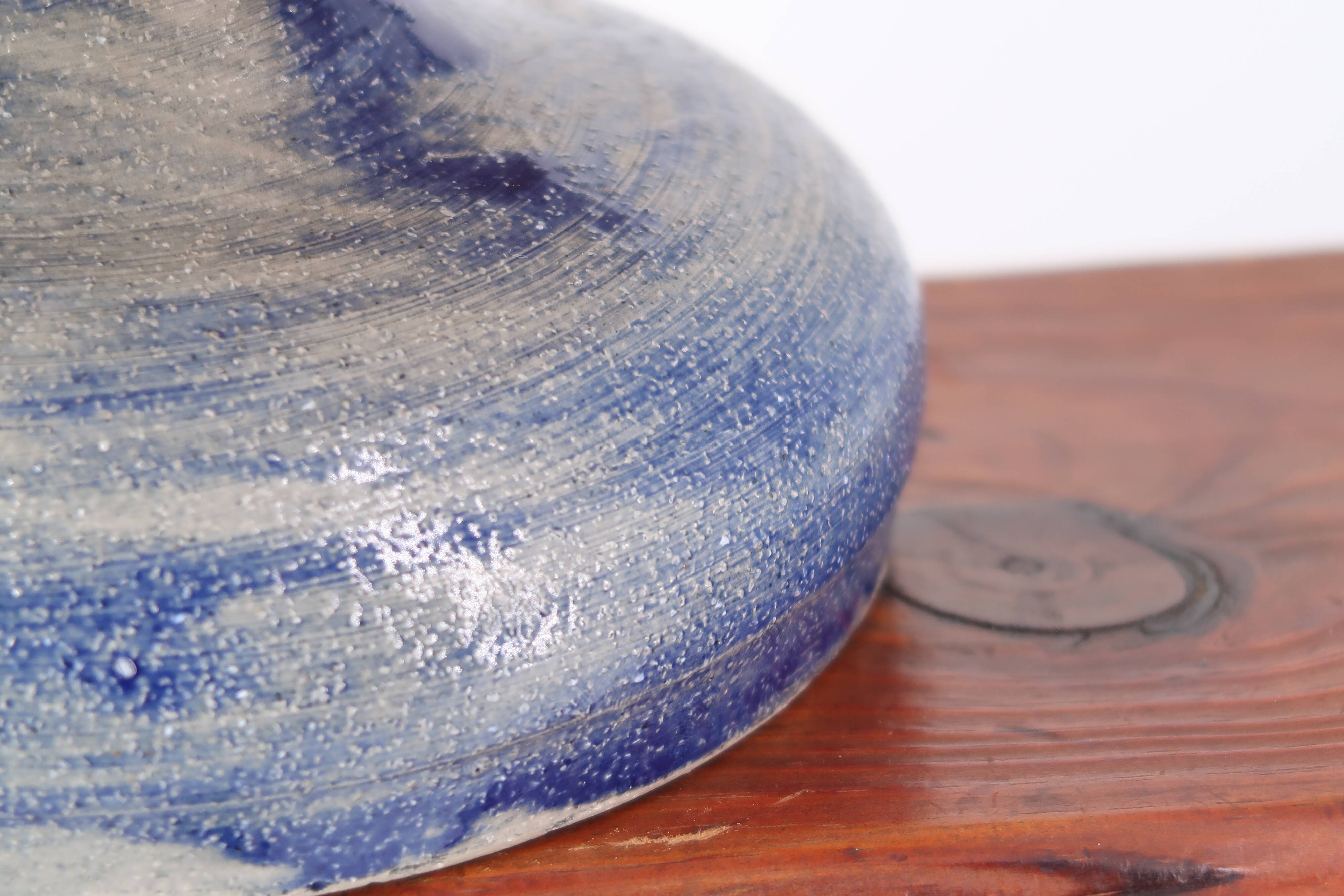 Blue sandstone lamp, raffia lampshade, 1960s